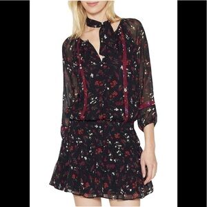 Joie Grover Floral Print Necktie Silk Georgette Knee Length Dress Size Medium